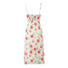 Lunivop  Summer Beige Rose Flower Print Backless Sling Dress Holiday Woman Adjust Spaghetti Strap Dresses Beach Holiday Robe Vestidos