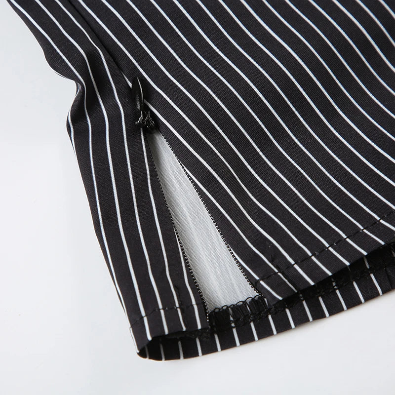 Lunivop  Vintage Contrast Button Stitching Camis Women Causal Slim-fitting Sleeveless Slit Crop Top Summer Retro Striped Print Tee