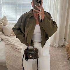 Lunivop  Fall Winter Women's Bomber Jacket Lapel Long Sleeve Zipper Suede Jacket Women High Street Jackets Coats Outerwears