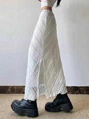 Lunivop  Elegant White Lace Long Skirt Women Vintage Slim Sexy Slit Streetwear Skirts Summer Retro High Waist Design Lady Long Skirt