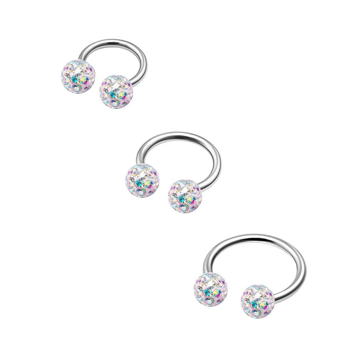 Lunivop  3pcs C-Shaped Horseshoe Double Ball Studded With Cubic Zirconia Earrings Surgical Steel Cartilage Earrings Nose Ring Lip Ring