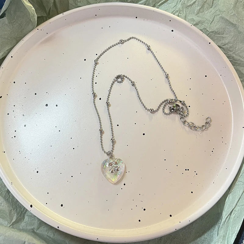 Lunivop Spring Colorful Flowers Love Pendant Necklace Stainless Steel Beaded Chain Necklace Gift Jewelry New Fashion Wedding Gift