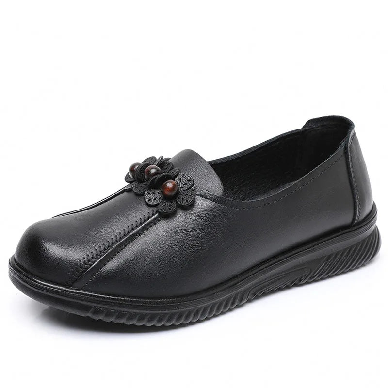 Lunivop  Genuine Leather Women Flat Shoes With On Casual Ballet Flats Female Comfortable Wedge Shoes Retro Mom Single Shoes