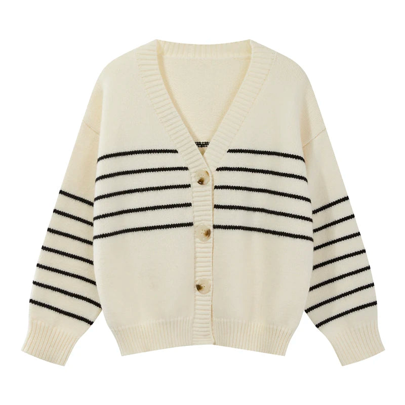 Lunivop Women Cardigan Sweater Striped V-neck Button-up Sweater Jacket Comfy Cozy Slouchy Cardi Autumn Winter Casual Outfit