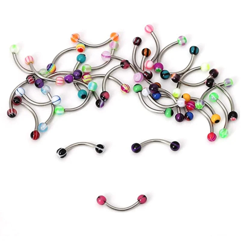 Lunivop 10/20/30PCS Stainless Steel Eyebrow Piercing Lot 16G Acrylic Tongue Piercing Snake Eyes Pack Eyebrow Rings Jewelry