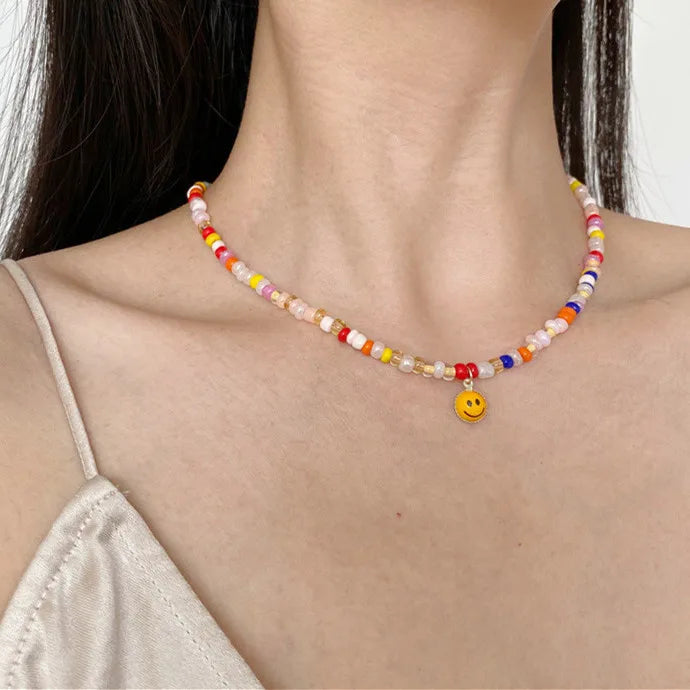 Lunivop New Korea Summer Lovely Colorful Flowers Daisy Transparent Crystal Beading Strand Short Choker Necklace for Women