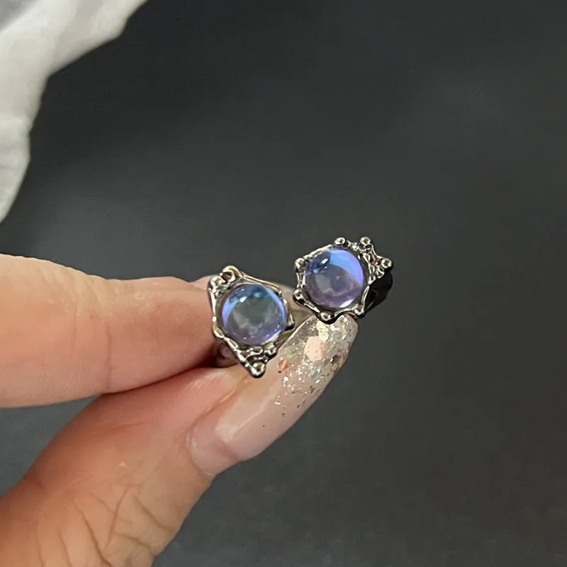 Lunivop Kpop Fashion Goth Vintage Opal Crystal Heart Star Rings Set For Women Aesthetic Y2K EMO 2000s Scenes Jewelry Grunge Accessories