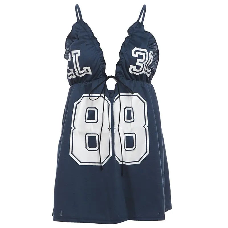 Lunivop  Casual Fashion Euramerican Sexy Deep V Pleated Sexy Mini Short Dress Y2k High Street Lazy Letter Print Clothes Grunge Punk Dress