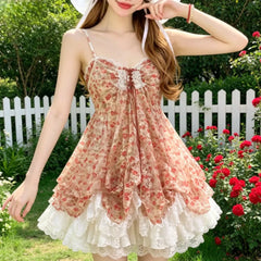 Lunivop  Harajuku Sweet Y2k Lolita Lace Dress Women Vintage Bow Ruffle Cake Dress Slim Bandage Dress Japanese Style Fashion Summer