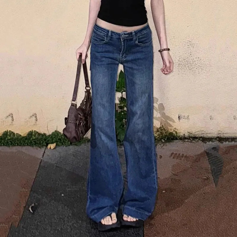 Lunivop  Hot Girls Low Waist Flared Jeans Woman High Street Y2K Stretchy Slim Denim Pants Female Vintage Classic Punk Long Trousers