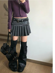 Lunivop  American Vintage Striped Skirts Women Autumn Winter Millennial Hot Girl Slim Fit Jupe Subculture Subculture Y2k Pleated Falda
