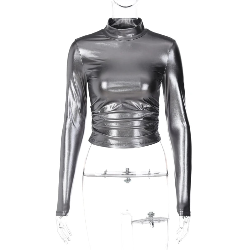 Lunivop Fashion Pu Long Sleeve Slim T-Shirt Sexy Casual Streetwear Party Club Vacation Daily Outfit Y2K Summer Women Clothes