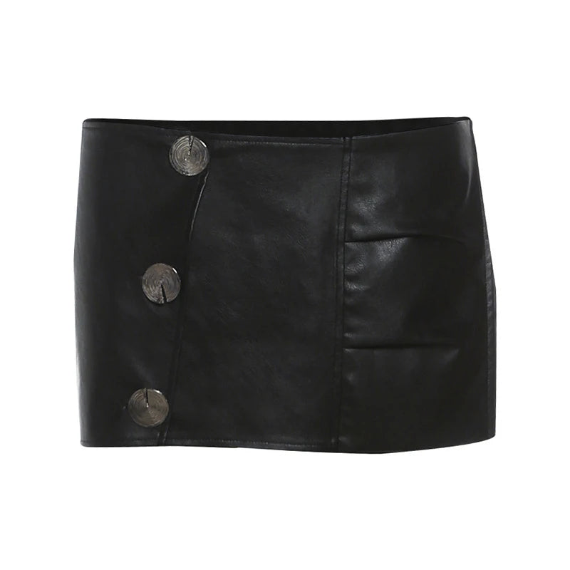 Lunivop  BKLD Music Festival Nightclub Women Y2K Skirt Faux Leather High Waist Stylish Irregular Slimming Black Sexy Mini Half Skirt