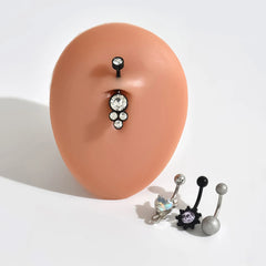 Lunivop  4 Pcs Black Sunflower Heart-Shaped Zircon Frosted Ball Navel Belly Button Ring, Stainless Steel Demon Bull Head Belly Piercing R