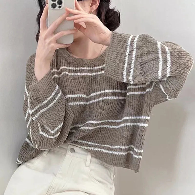 Lunivop Pullover Women Striped Knit Sweater Comfy Lightweight Long Sleeve Crew Neck Jumper Female Teen-girl Casual Daily Outfit