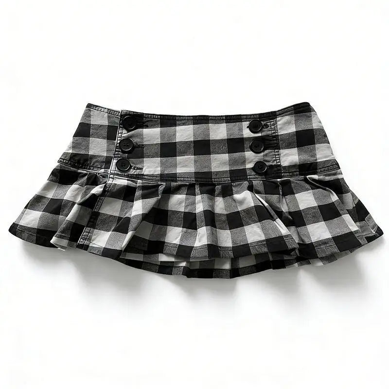 Lunivop  New Euramerican Low Waist Sweet Cool Girl Skirts Y2k Aesthetic Constrast Color Plaid Pleated Jupe Harajuku Buttons Design Skirts
