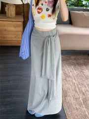 Lunivop Elegant Gray Long Skirt Women Korean Style High Waist Sexy Midi Skirt Autumn Winter Lace Up Fashion Solid A-line Skirts