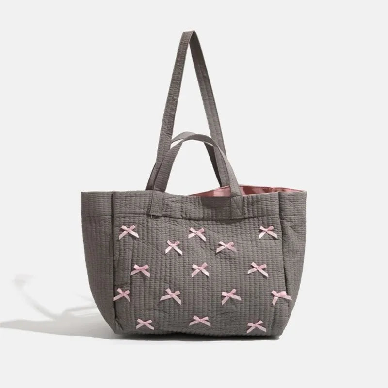 Lunivop Large Capacity Grey Tote Bag Women Harajuku Bow Chic Canvas Handbag Messenger Bag Ladies Casual Crossbody Bags Aesthetic