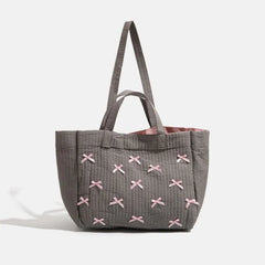 Lunivop Large Capacity Grey Tote Bag Women Harajuku Bow Chic Canvas Handbag Messenger Bag Ladies Casual Crossbody Bags Aesthetic