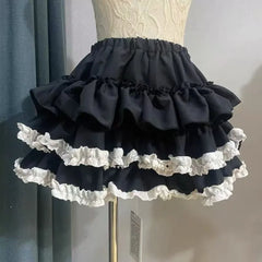 Lunivop  Sweet Lace Pleated Cake Skirt for Women Korean All-match Faldas Sexy Mujer 2025 Summer New Pumpkin A-line Flower Bud Skirts