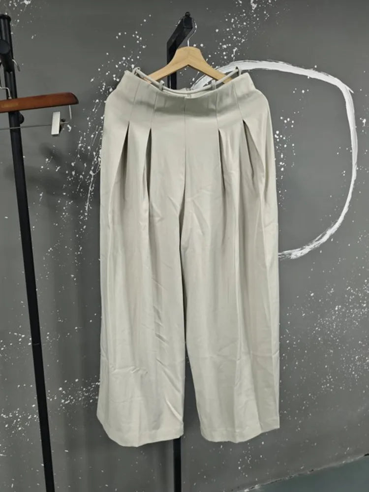 Lunivop Vintage Women Wide Leg Pants Shirring Lace-up Loose Versatile 2025 New Autumn Female High Waist Fashion Trousers 17G7456