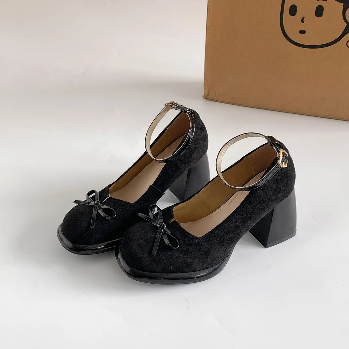 Lunivop  Black square head thick heel high heels women's summer new versatile skirt Mary Jane single shoes