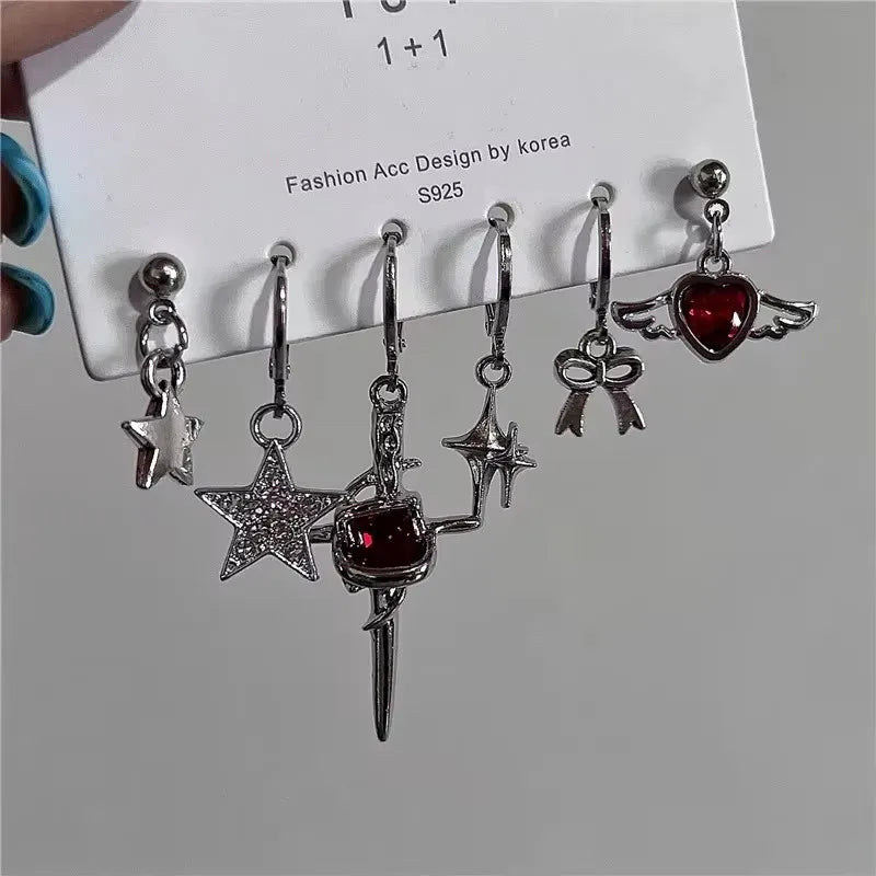 Lunivop 6PCS SET Goth Black Butterfly Crystal Tassel Chain Pendant Earring For Women Vintage Aesthetic Trendy Y2K Jewelry Gift Brincos