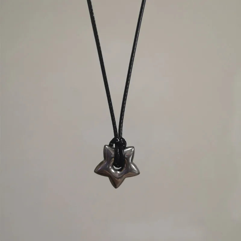 Lunivop Gothic Hollow Star Pendant Necklace Vintage Leathers Rope Fashion Jewelry for Women Men Pentagrams Charm Choker Gift