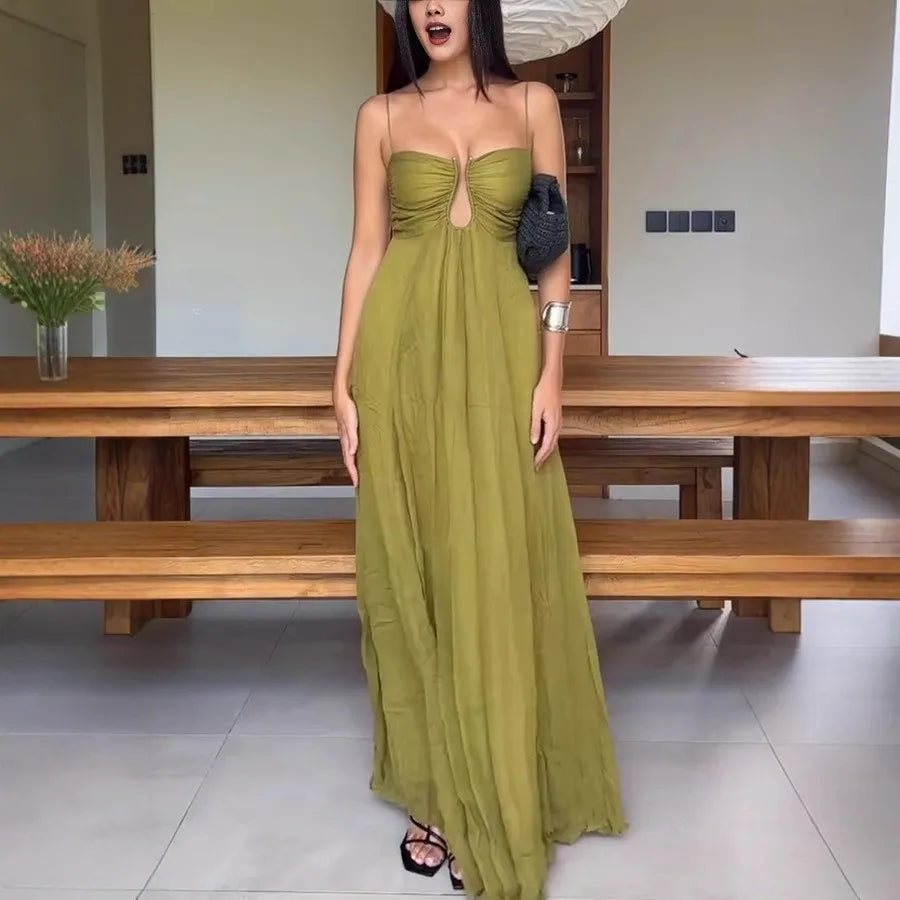 Lunivop  Summer Elegant Dresses  Long V-neck Lantern Sleeves Double Buttons Sexy Dress Short Sleeves Party Robe Female Clothes Vestidos