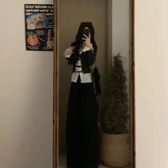 Lunivop  Fake Two Piece Patchwork Lapel Neck Shirts Women Early Autumn New Black Blouses Y2k Slim Fit Long Sleeve Blusas Mujer