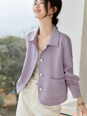 Lunivop Elegant Slim Purple Jacket Women Sweet Long Sleeve Small Fragrance Coat Casual Fall Winter Lady French Pockets Fashion Tops