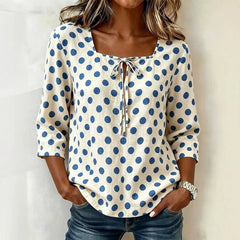 Lunivop  Women's Summer Blouse Square Neck Polka Dot Blouses Blue Polka Dot Chiffon Blouse Casual Tie Front Top Womens For Woman Women