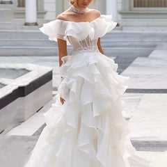Lunivop  Elegant A-Line Long Ruffles Prom Dresses for Women Off The Shoulder Floor-Length Special Events Wedding Gala Party