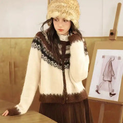 Lunivop Button Up Fair Isle Sweater Cardigan Soft Knit Sweater Jacket Geometric Print Cozy Knitwear Teen-girl Fall Winter Vintage Outfit