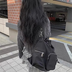 Lunivop   Korean Drawstring Black Tote Bag Women Multifunctional Large Capacity Y2k Mochilas Mujer Ladies Commuter Hot Girl Shoulder Bags