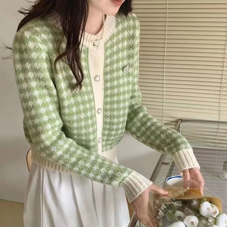 Lunivop Cute Heart Button Knit Cardigan for Women Heart-shape Embroidered Button-up Crop Sweater Jacket Teen-girl Kawaii Y2K Outfit