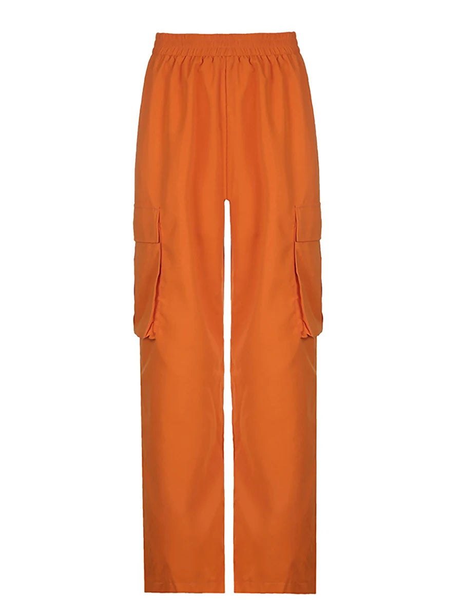 Lunivop  Halloween Baggy Cargo Pants Low Waist Loose Jogger Parachute Pants with Drawstring Orange Wide Legs Y2K Chic Trousers Streetwear