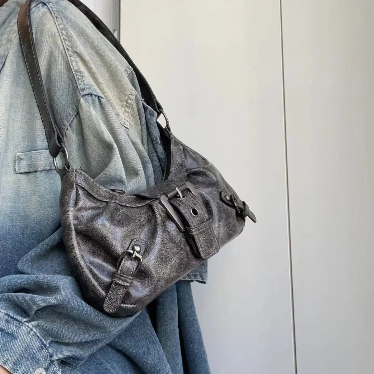 Lunivop  Vintage Brown Y2k Underarm Bag Purse Women Retro Pu Leather Soft Shoulder Tote Bag Ladies Moto Biker Casual Handbag New