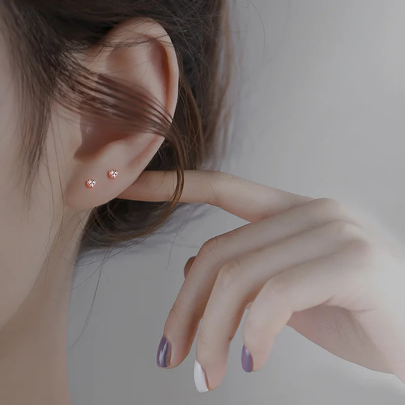 Lunivop  Simple Tibetan Silver Cute Love Heart CZ Zircon Mini Small Stud Earrings Birthday Piercing Women Pendiente Plata Jewelry Gift