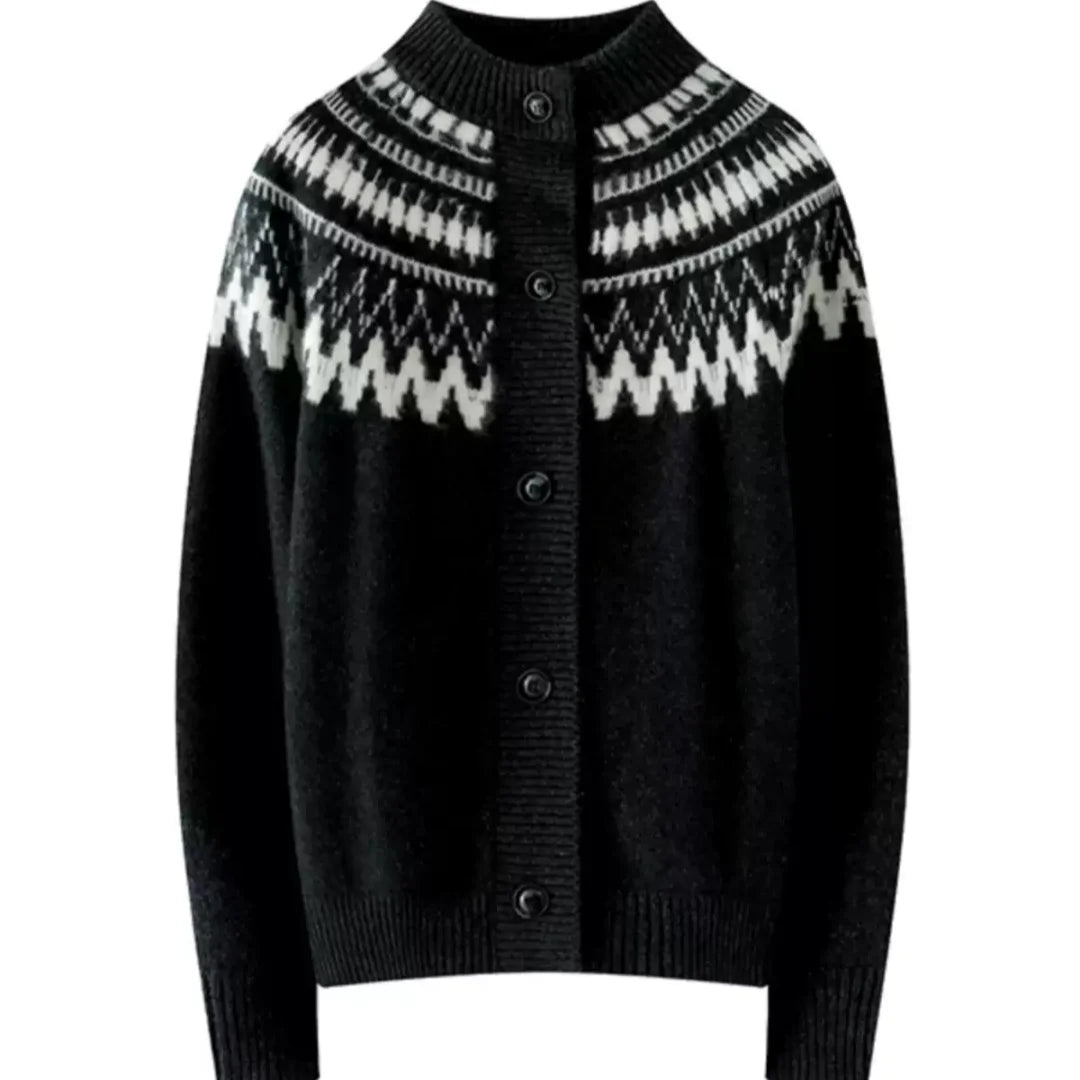 Lunivop Fair Isle Knit Sweater Cardigan Women Cozy Stand Collar Button Front Sweater Jacket Teen-Girl Fall Winter Vintage Chic Outfit