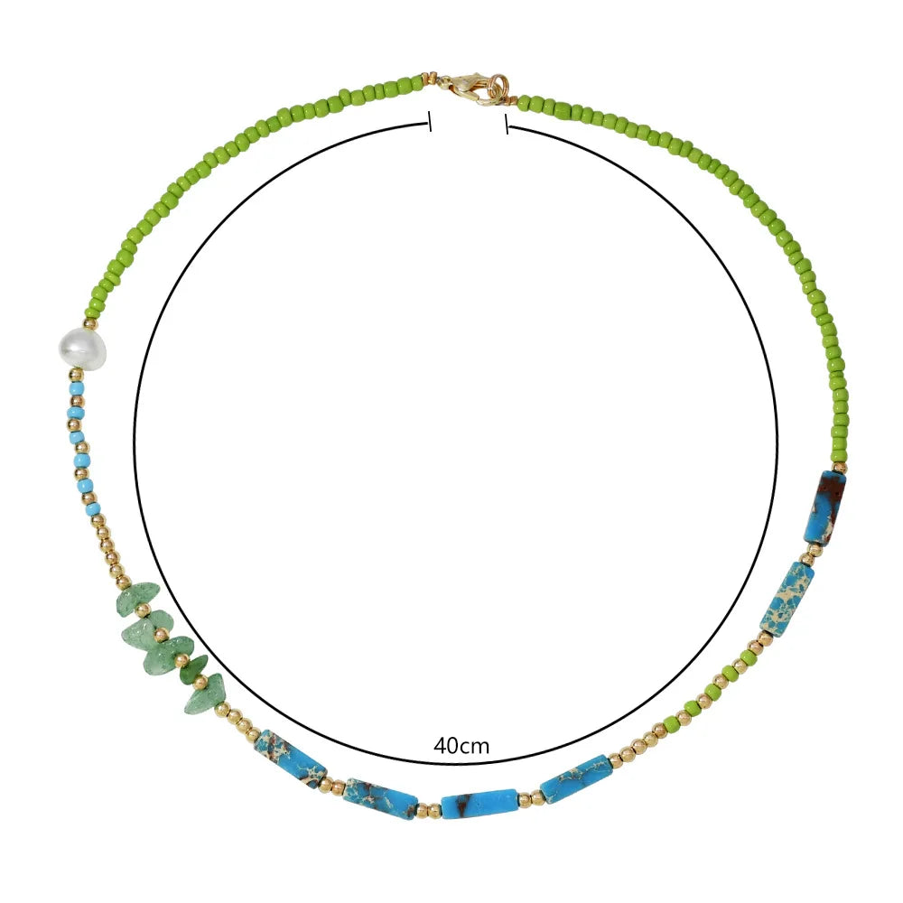 Lunivop Bohemia Seed Beaded Natural Stone Choker Necklace for Women Girls Beach Boho Party Trend Jewelry