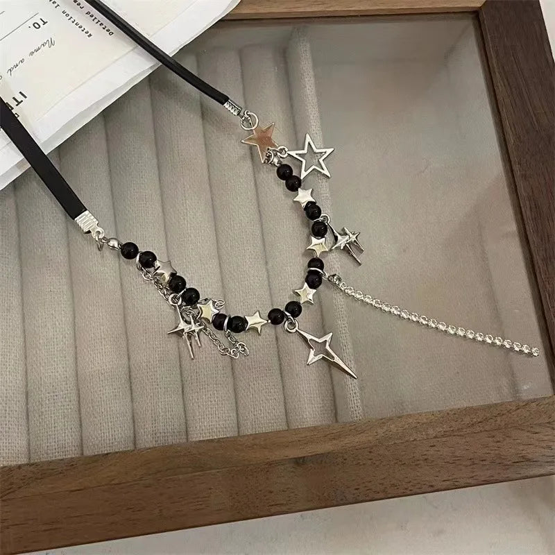 Lunivop Goth Vintage Punk Harajuku Y2K Cross Pendant Beaded Rope Chain Choker Necklace For Girl Aesthetic EMO Grunge Jewelry Accessories