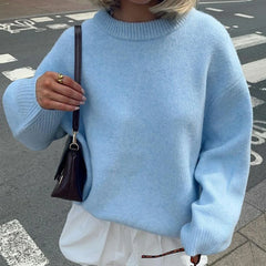 Lunivop  hirigin Women Y2K Oversized Sweater Preppy Long Sleeve Crew Neck Solid Color Loose Grunge Pullover Ribbed Knit Jumpers Top
