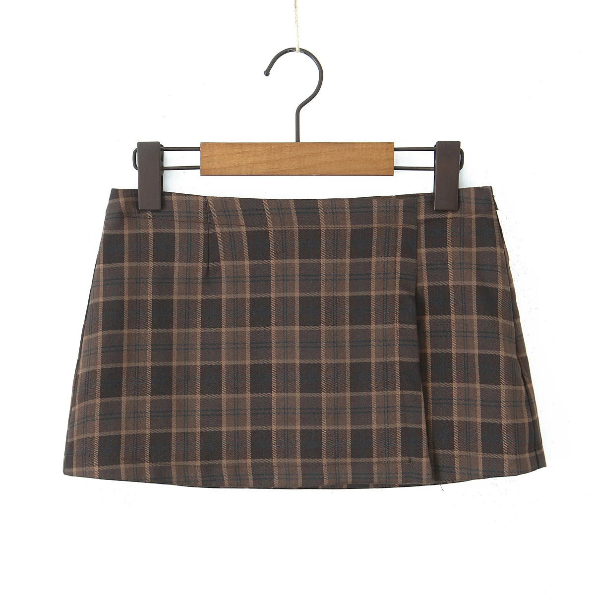Lunivop  Summer Coffee Plaid Front Slit Low Waist Mini Skirt Women Side Zipper A line Short Skater Party Femme
