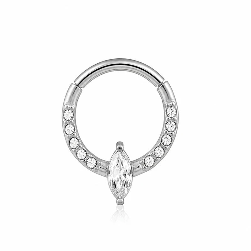 Lunivop  1Pc 16G 8mm Septum Clicker Nose Ring Hoop Stainless Steel Low Allergy CZ Zircon Hinged Cartilage Helix Daith Piercing