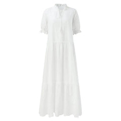 Lunivop  Summer Cotton White Dress for Women Casual Hollow Crochet Bohemian Loose Beach Long Dress Ladies Plus Size Holiday Ruffles Dress