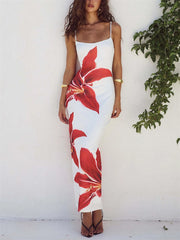 Lunivop  Summer Printed Maxi Dress For Women Backless Fashion Slim High Waist Spaghetti Dress Holiday Patchwork Female Long Dress