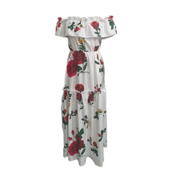 Lunivop  Summer Floral Print Slash Neck Beach Dress Women Casual Short Sleeved Pleated Bohemian Dresses Fashion Long Sundress