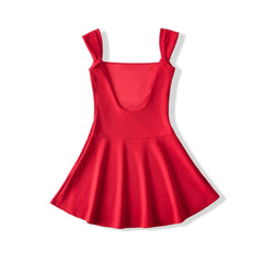 Lunivop  Summer Ballet Style Red Slash Collar Short Sleeve Backless Dress Women U Back Low Waist A-lined Swing Mini Dresses Party Robe