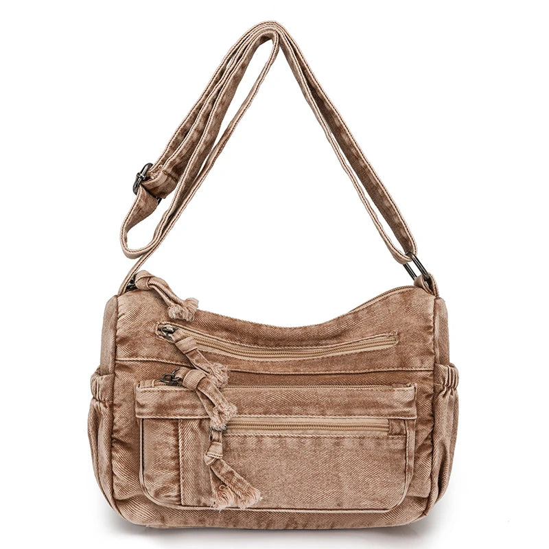 Lunivop  Washed Denim Shoulder Bags Women Small Canvas Messenger Bags Many Zipper Cloth Crossbody Bags 100% Cotton Female Packages Young